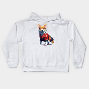 Charming Corgi in Red Yukata Kids Hoodie